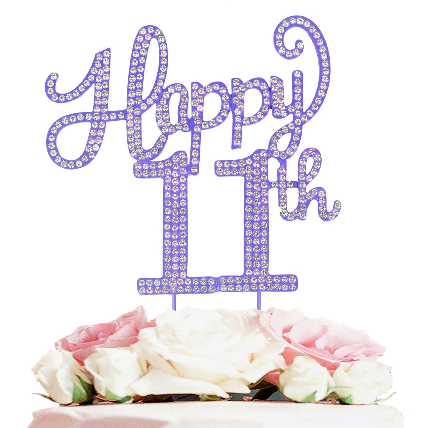 LASKYER Happy 11th Birthday Purple Rhinestone Cake Topper - 11th Birthday/Anniversary,Cheers to Eleven Years Old Bday Party Metal Sparkly Centerpieces Decorations.