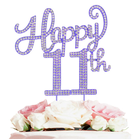 LASKYER Happy 11th Birthday Purple Rhinestone Cake Topper - 11th Birthday/Anniversary,Cheers to Eleven Years Old Bday Party Metal Sparkly Centerpieces Decorations.