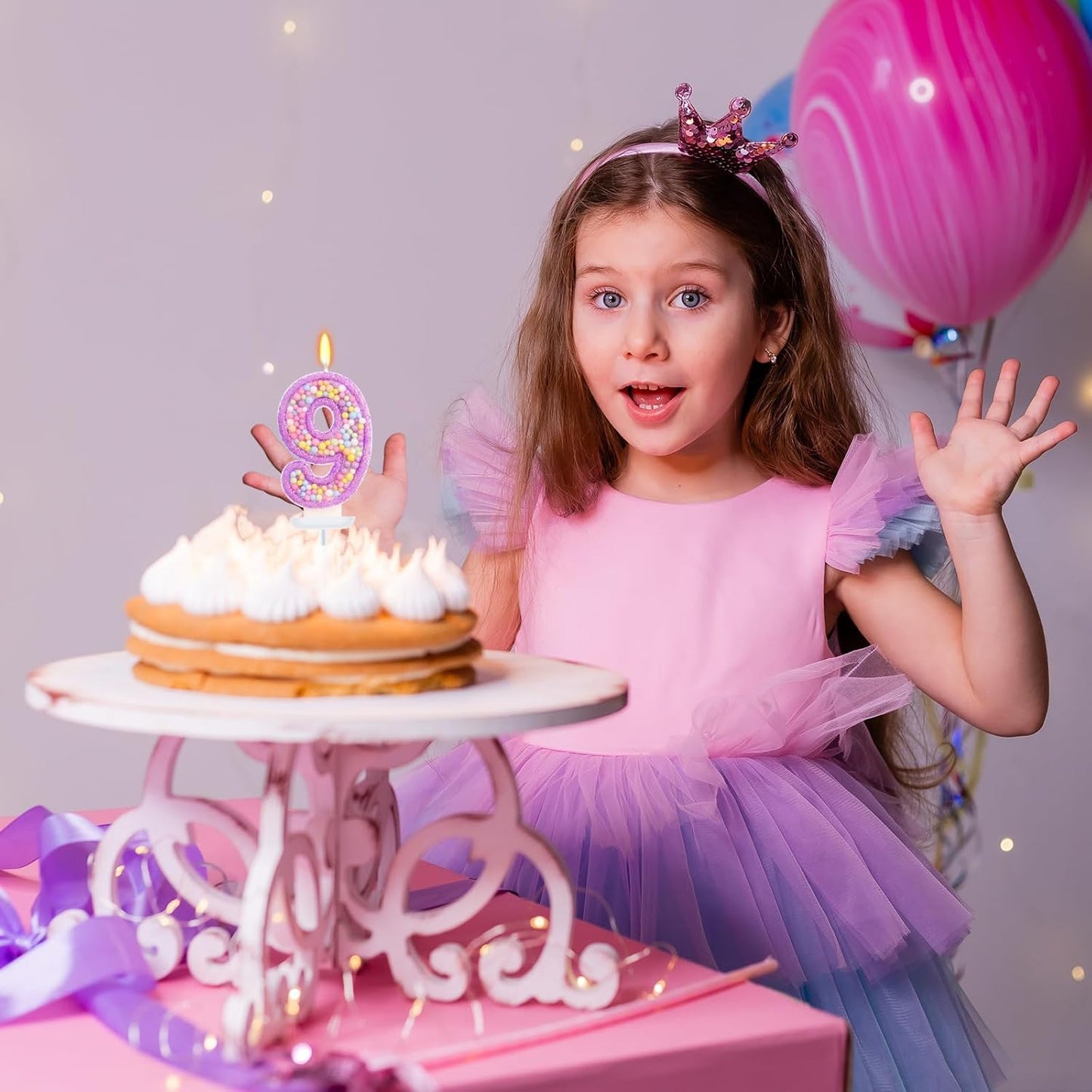 Birthday Candles - Number 9 Candle, Colorful Macaron Candles for Boys/Girls, Purple Party Decorations, Purple Cake Decorations
