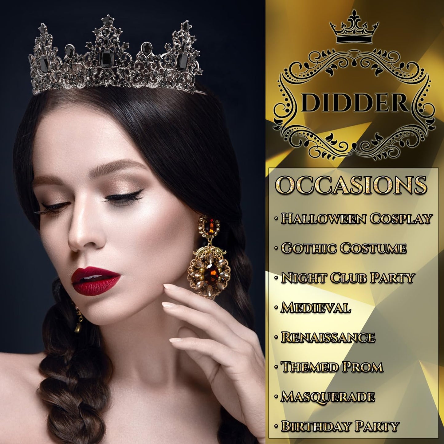 Didder Black Gothic Crown Queen Tiaras and Crowns for Women and Girls Halloween Costume Tiara Headpiece Hair Accessories