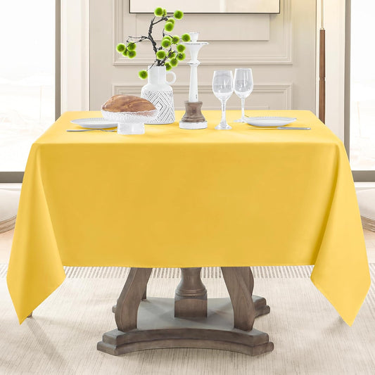 Square Tablecloth 52 x 52 Inch Yellow Tablecloths Stain-Wrinkle Resistant Washable Polyester Table Cloths for Holiday, Buffet Parties, and Weddinge 2pack