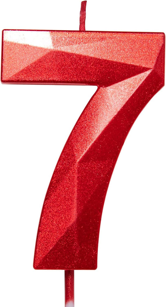 2.75in Tall 3D Diamond Shape Bright Red 7 Candles, Red Color Happy Birthday Cake Toppers Decorating and Celebrating for Adults/Kids Party/Family Baking (Bright Red Diamond Shape 2.75in Number 7)