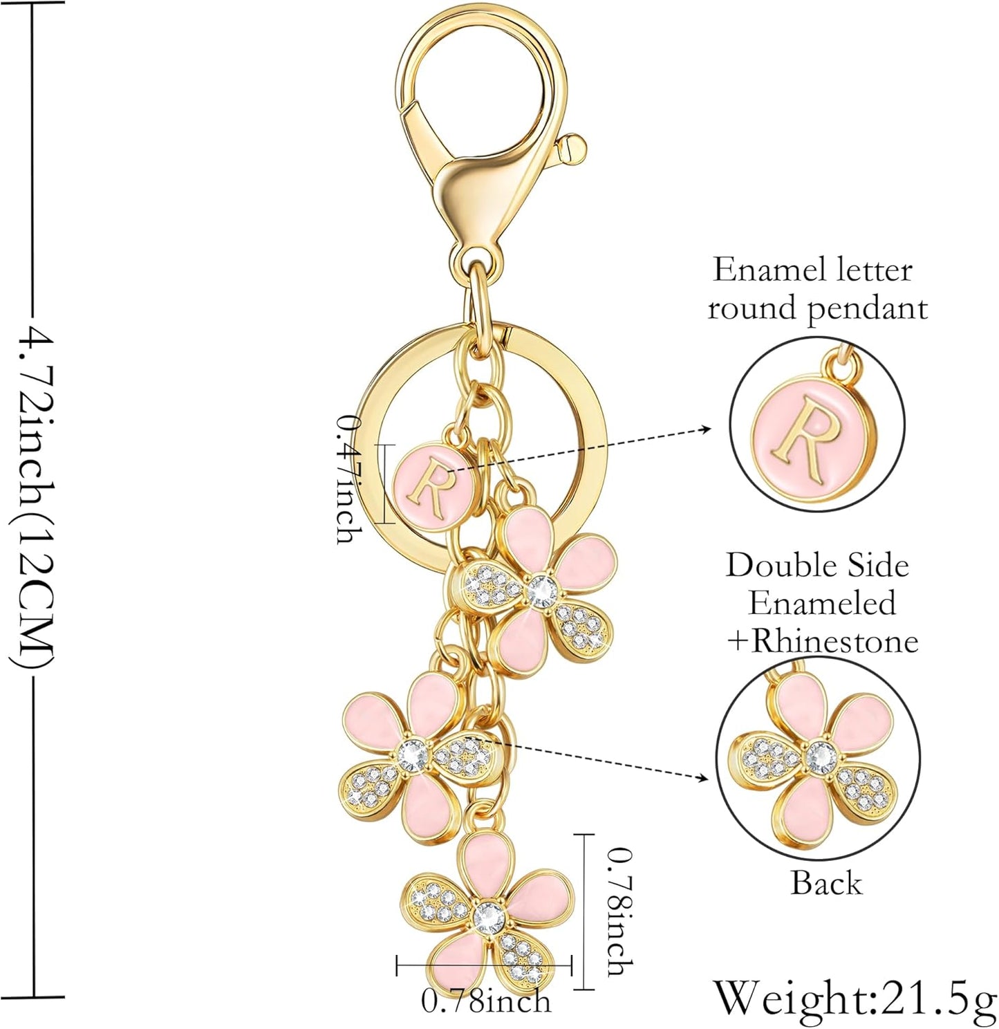 XGALBLA Cute Flower Crystals Rhinestone Initial Letter Keychain for Women, Bag Charms Bling Sparkly Enameled Keychain Handbag