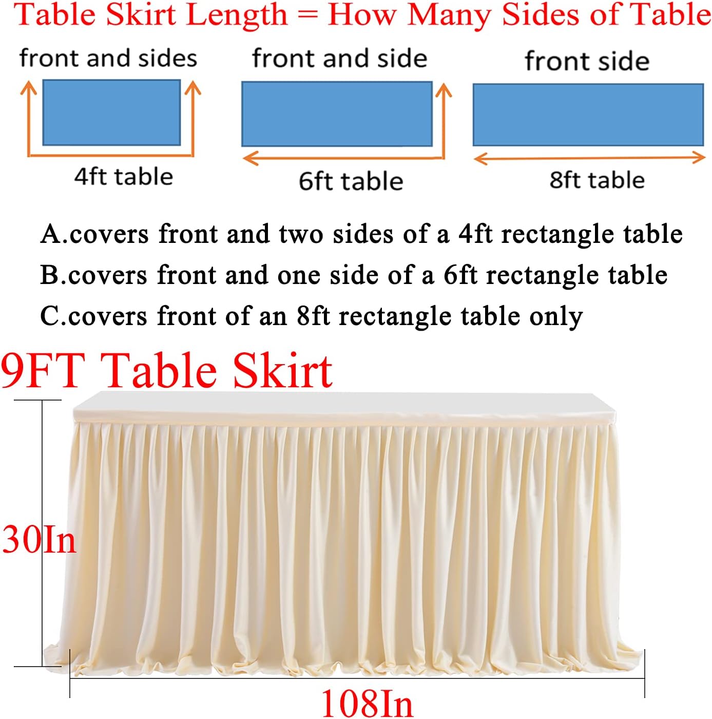9ft Ivory Table Skirt for Rectangle Tables Polyester Pleated Table Skirt Desk Skirts Ruffle Tablecloth Skirt for Wedding Birthday Party Baby Shower Bridal Shower Banquet Table Decoration