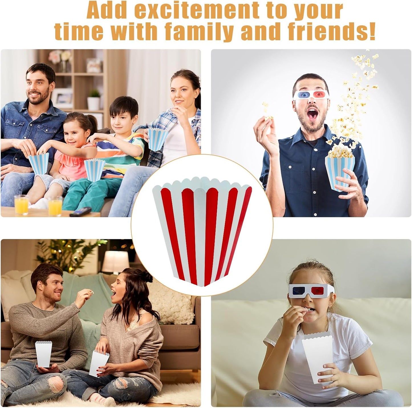 50 Pcs Popcorn Boxes Mini Paper Popcorn Box Cardboard Popcorn Container for Party Disposable Snack Candy Popcorn Bags Popcorn Holder for Movie Nights Birthday Wedding (Red,White)