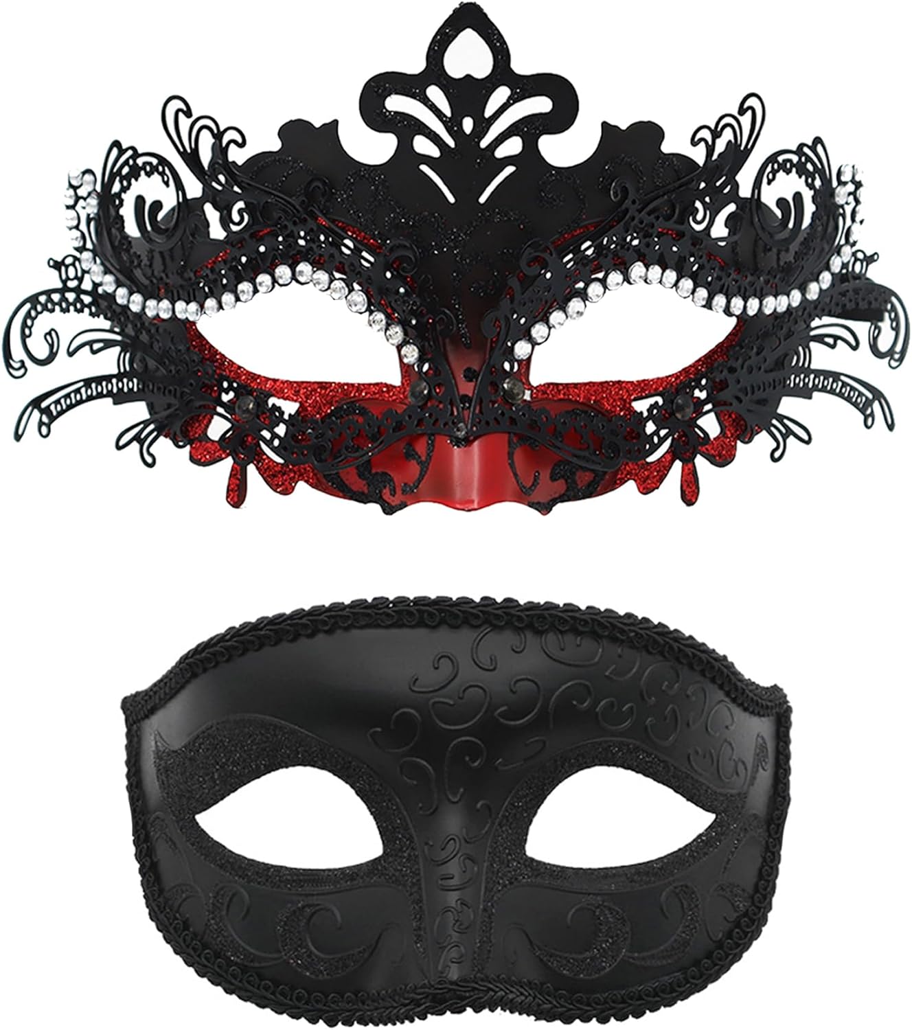 Couple Masquerade Mask Set - Venetian Style Masks for Halloween, Costume Parties and Carnival