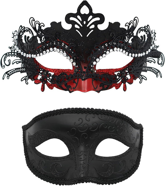 Couple Masquerade Mask Set - Venetian Style Masks for Halloween, Costume Parties and Carnival