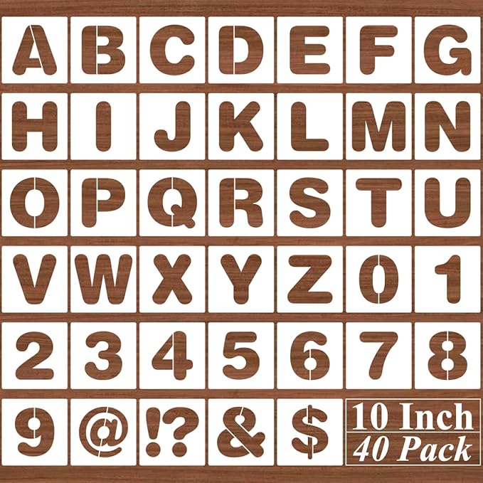 10 Inch Alphabet Letter Stencils - 40 Pack Letter Number Stencil Templates with Signs for Painting on Wood, Reusable Calligraphy Letters Stencils for Chalkboard Fabric Wood Signs
