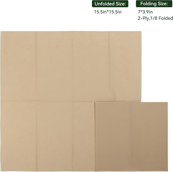 MORGIANA 2-Ply Bamboo Paper Napkins, 300-Count Brown Unbleached Paper Hand Towels for Bathroom & Kitchen, Eco-Friendly