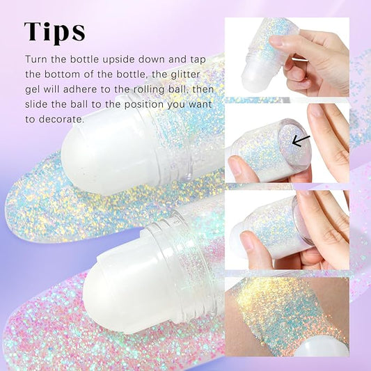 HOSAILY Roll-on Holographic Body Glitter Gel for Face Hair, Chameleon Color Changing Glitter Gel Under Light, Chunky Mermaid Sequins Festival Party Rave Accessories Shimmer Makeup (Sparkling Blue)