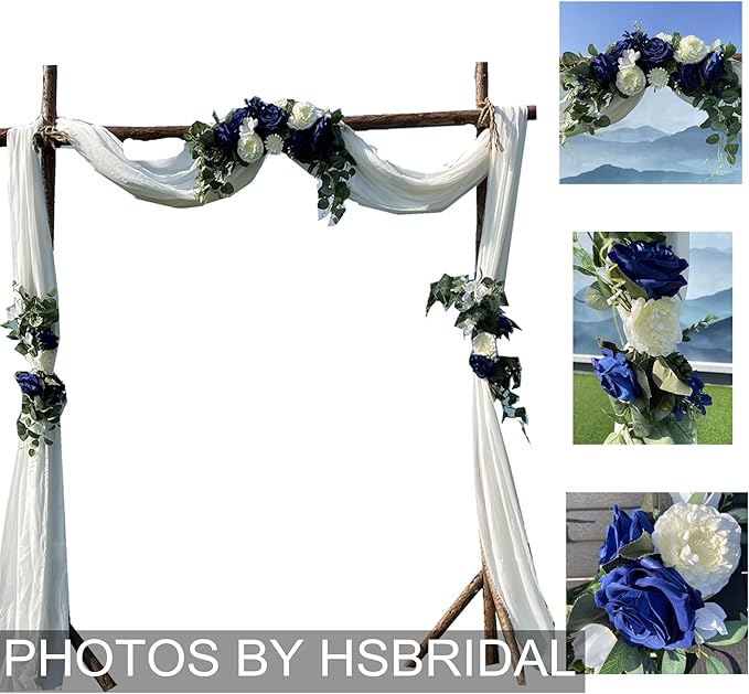 Wedding Arch Flowers,3Pcs Set White Rose Decorative Floral Swags, Artificial Greenery Eucalyptus Leaves Flower For Sheer Drapes, Wedding Chair, Arbor, Wedding Ceremony and Reception Arrangement