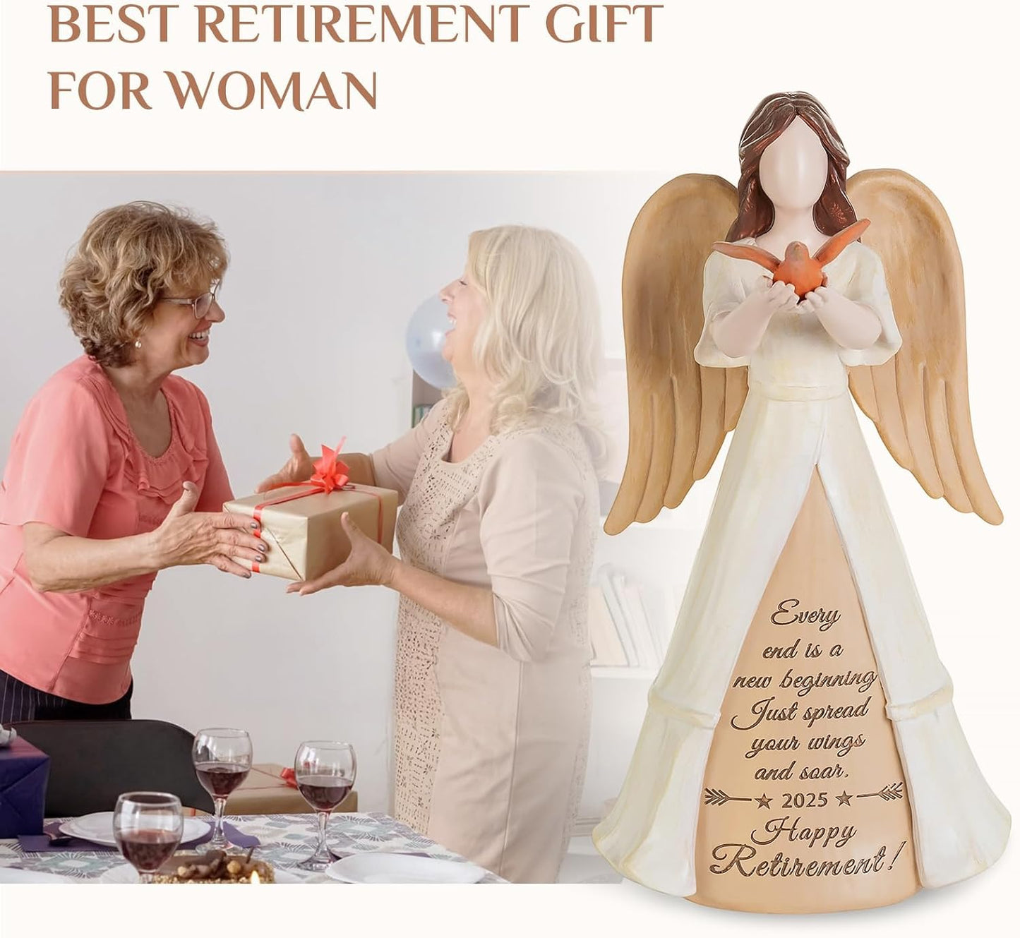 Retirement Gifts for Women 2025: Happy Retired Gift for Woman Nurse Coworker Teacher Doctor Friend Angel Figurine for Retirement Party Decorations