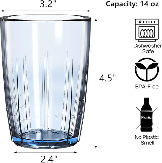 ZEAYEA Set of 6 Acrylic Drinking Cups, 14 oz Unbreakable Water Tumbler, Reusable Plastic Drinking Glasses, Stackable Beverage Tumbler for Juice, Lemonade, Ice Coffee, BPA-free, Dishwasher Safe