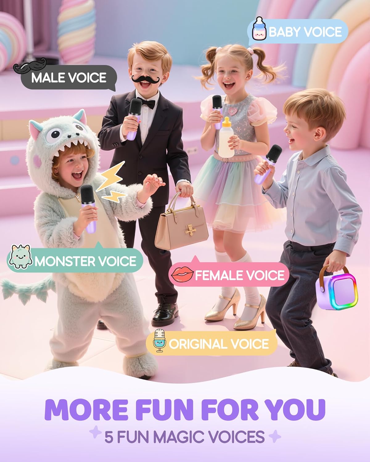 Mini Karaoke Machine for Kids, 2025 TOP Toys Christmas Birthday Gifts Ideas for Girls Ages 4, 5, 6, 7, 8, 9, 10, 12+ Years Old, Portable MP3 Player with 2 Wireless Mics for Party
