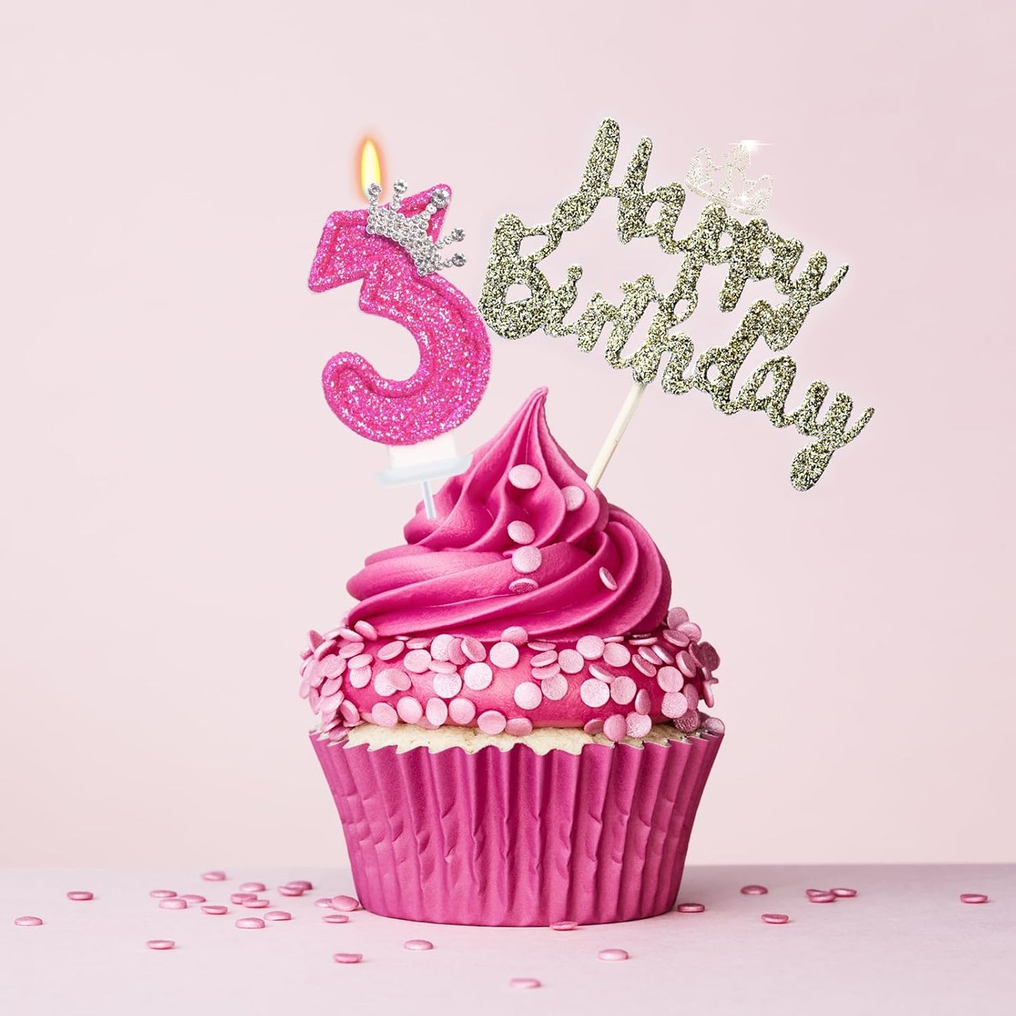 Birthday Candle for Cake, Crown Rose Number Cake Candles, 2.76 inch Number Happy Birthday Candle, Cake Topper Decoration for Birthday Party (Number 3)