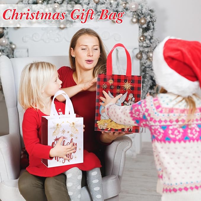 Wesnoy 24 Pcs Christmas Nativity Bags Bulk 10 x 8 x 4 Inch Christmas Jesus Non Woven Gift Bags with Handles Holy Night Religious Jesus Decoration Gift Packaging Reusable Christian Supplies for Xmas