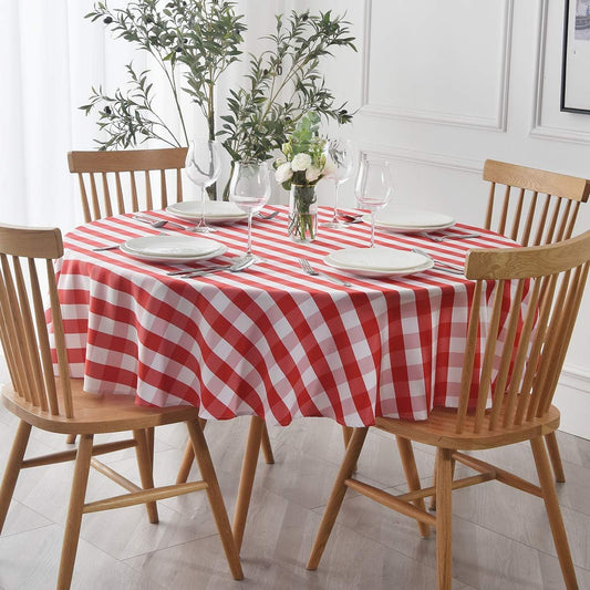 maxmill Round Checkered Tablecloth Spillproof Wrinkle Free Heavy Weight Gingham Table Cloth for Circular Table Cover Buffalo Plaid for Buffet Banquet Parties Holiday Dinner 70 Inch Red and White