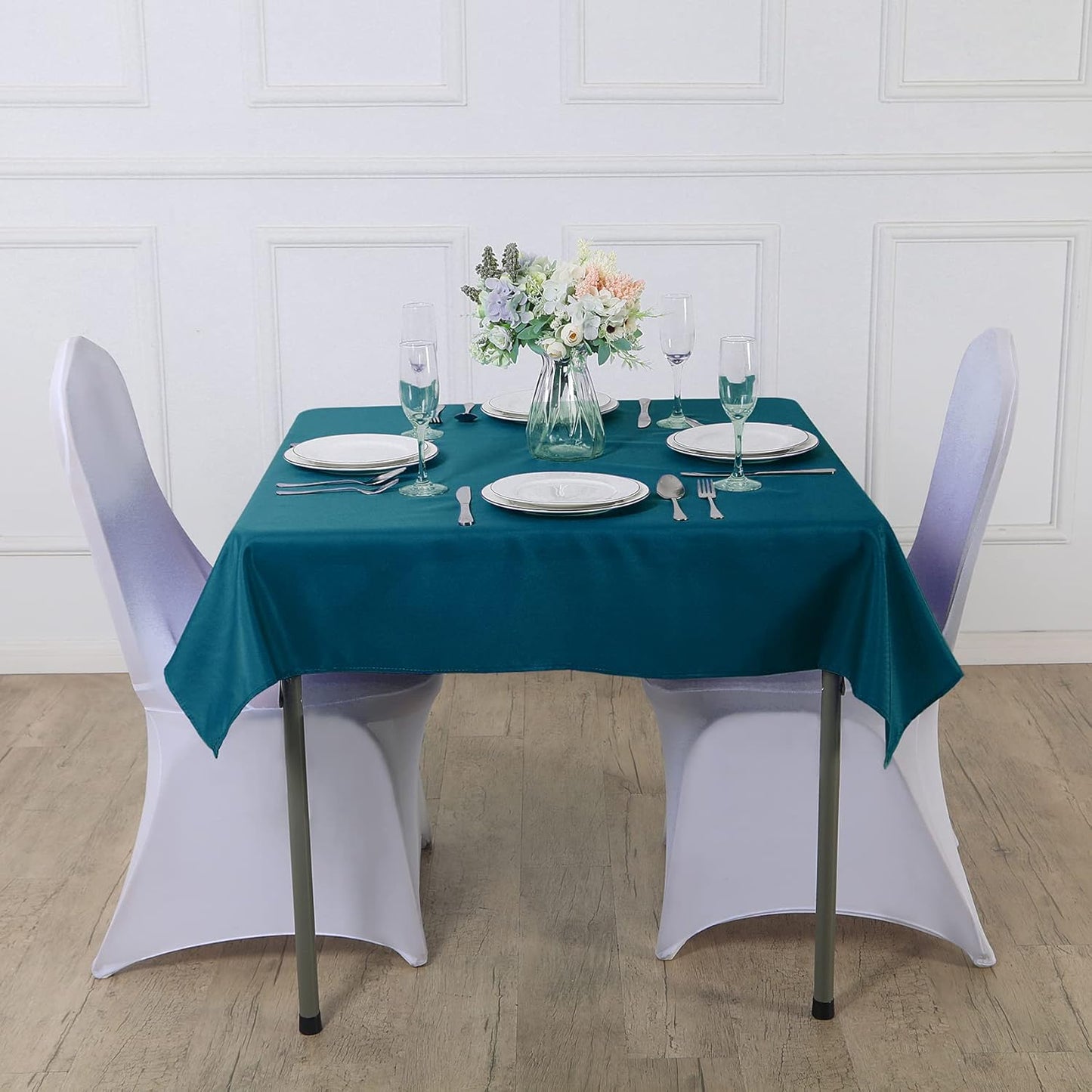 CupuamonSquare Tablecloth 70x70 inch Washable Polyester Fabric Table Cloth for Wedding Party Dining Banquet Decoration（70x70,Peacock Blue）
