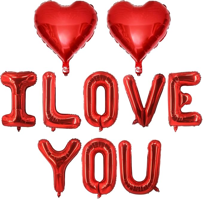Red Heart Shaped Balloons Red I LOVE YOU Valentine Balloons for Valentines Day Bridal Shower Wedding Party Decorations