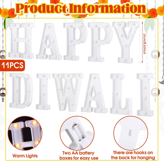 11 Pcs Happy Diwali Large LED Letter Sign LED Lights Battery Powered Table Decoration for Diwali Party Decorations