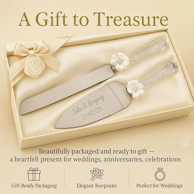 GIFTS INFINITY Personalized Wedding Cake Knife and Server Set with Engraving – Cake Cutting Utensil Set, Keepsake Gift for Wedding, Anniversary, Reception, Birthday & Other Occasions (CH-101WB)