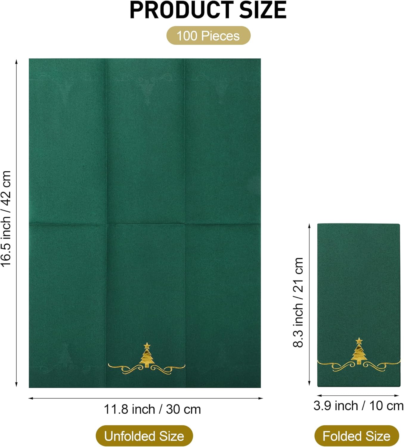 100 Pack Christmas Disposable Guest Napkins 12 x 17 Inch Gold Foil Christmas Trees Napkins Xmas Tree Hand Towels for Bathroom Kitchen Weddings Christmas Holiday Party, Green