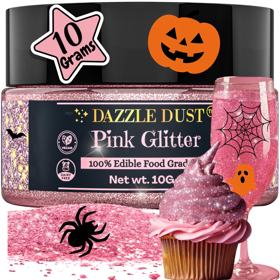 Edible Glitter Sprinkles for Cake Decorating, Drinks, Cookie, Icing, Dessert Decorations, Sparkly Luster, Food-Grade, Vegan, Gluten Free, Kosher, Bulk 10g, Pink