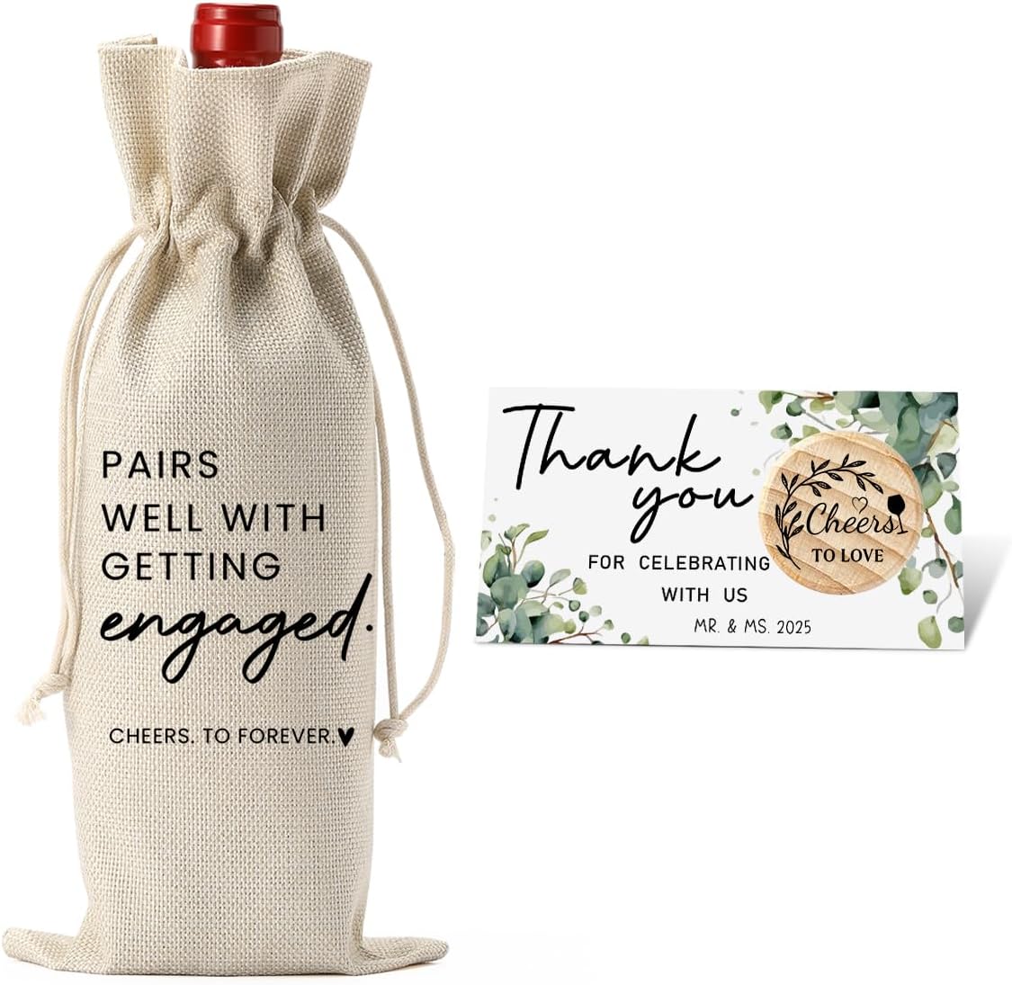 Engaged Gifts Engagement Gifts for Couples Her Engagement Party Decorations Gift for Couple Wine Bag Pairs Well with Getting Engaged Wine Bottle Bag with Thank You Card And Stopper