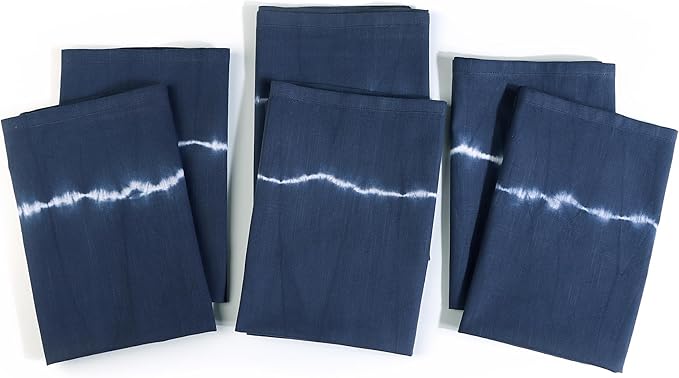 FINGERCRAFT Cloth Napkins Set of 6 Cotton Blend Tie Dye 20x20 Inch Large Size Dinner Napkins Cloth Perfect for Parties Dinners Weddings Cocktail Christmas Easter Royal Blue Lines