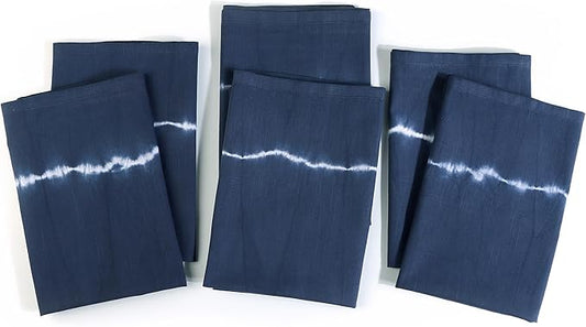 FINGERCRAFT Cloth Napkins Set of 6 Cotton Blend Tie Dye 20x20 Inch Large Size Dinner Napkins Cloth Perfect for Parties Dinners Weddings Cocktail Christmas Easter Royal Blue Lines