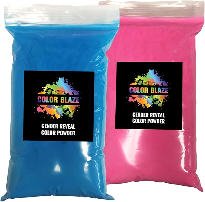 Color Blaze Baby Gender Reveal Powder - 1lb Blue & 1lb Pink Colored Power for Boy or Girl - For Car & Motorcycle Burnout, Color Toss, Photoshoot, and Festival - Pack of 2 Bags with 1 pound - Blue/Pink