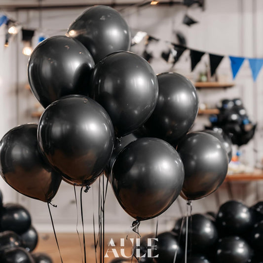 AULE Black Metallic Balloons 12 inch 50 Pcs Black Latex Balloons Chrome Helium Shiny Thicken Balloon Perfect Party Decoration for Happy Birthday Bridal Shower Graduation