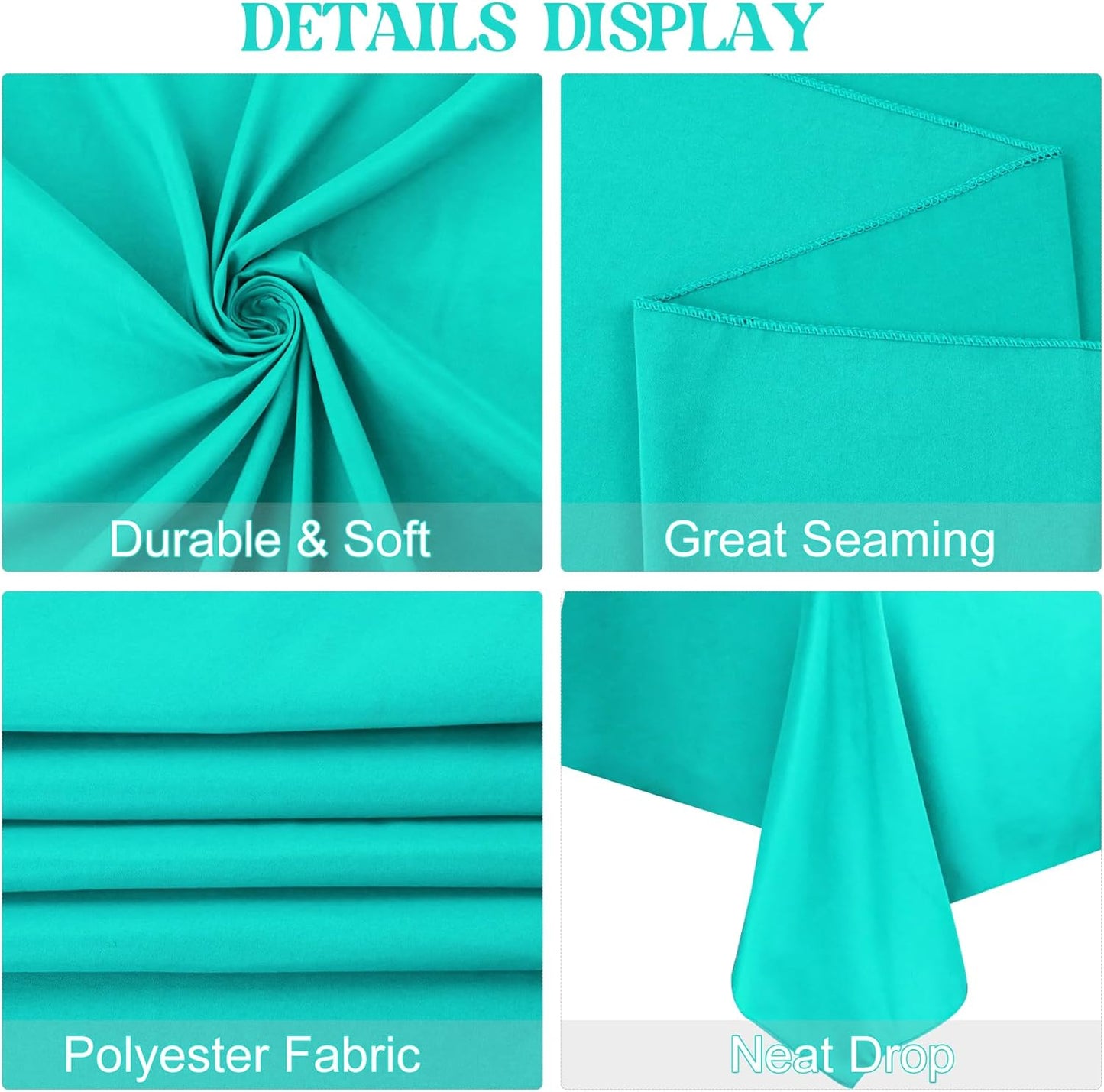 4 Pack Rectangle Tablecloth for 6 Foot Tables Washable Polyester Table Cover for Wedding Dining Table Parties Banquet（60x102 Turquoise）