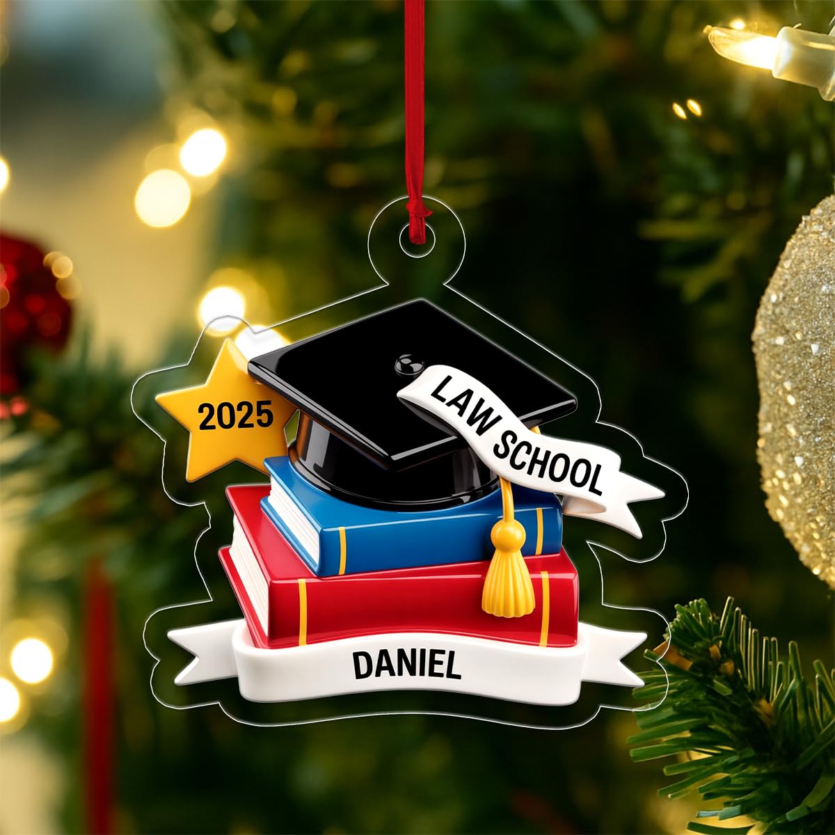 Custom Graduation Cap Ornament with Books, Personalized Graduation Ornament, Graduation Gift, Christmas Keepsake, Holiday Decoration Acrylic Ornament – Personalized Christmas Tree