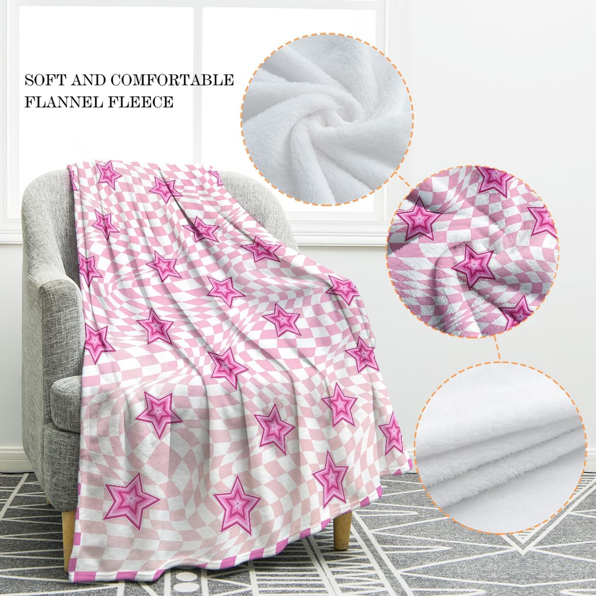 Jekeno Abstract Checkered Stars Throw Blanket Gifts for Women Girls Her, Birhtday Christmas Graduation Gifts for Her, Soft Microfiber Blankets Checkerboard Decor for Home Bed Couch
