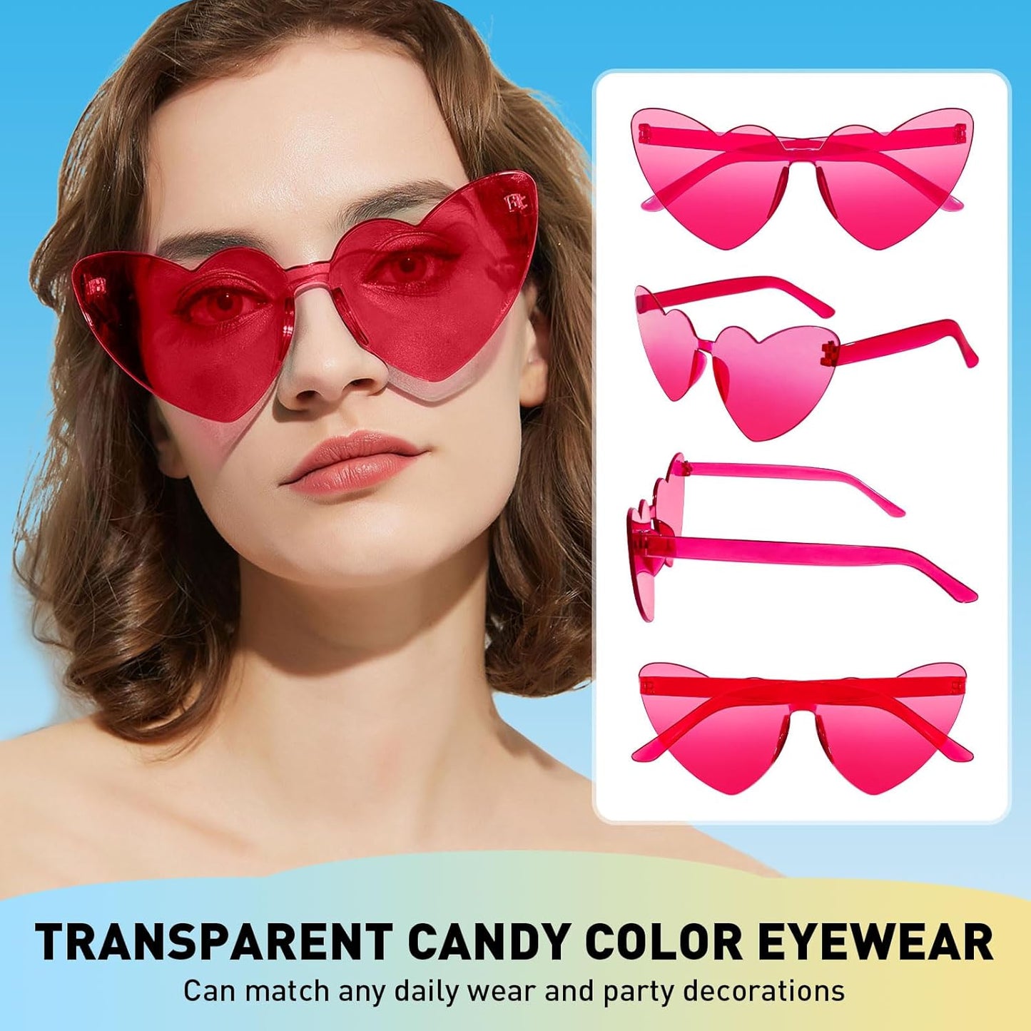 10/20 Pack Star/Heart Shape/Round/Butterfly/Cat Eye/Rectangle/Fire Rimless Tinted Party Sunglasses Color Glasses