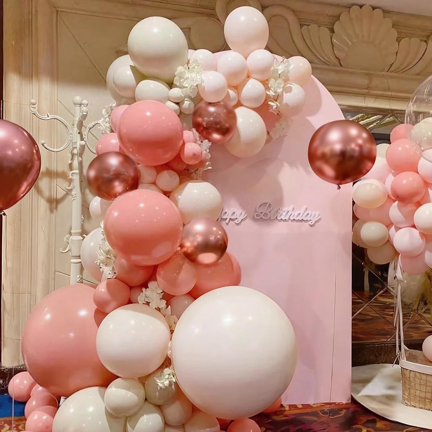 Pink and Gold Balloons Garland Arch Kit, 166Pcs Dusty Pastel Pink White Sand Rose Gold Metallic Balloon for Wedding Bridal Shower Princess Party Girl Birthday Baby Shower Decoration