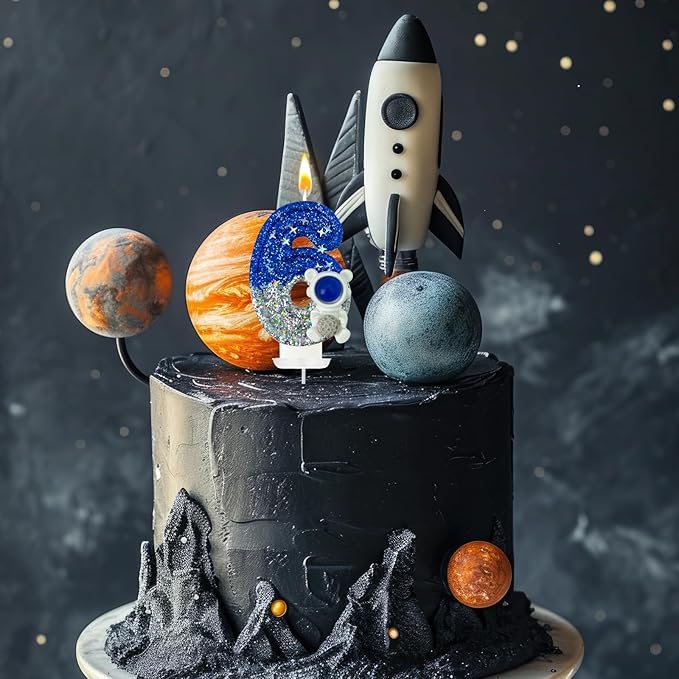 HXOUSE Astronaut 6th Birthday Candle - Space Universe Sparkler 6 Candle for Birthday Cake Boy, Topper for Party Decorations Anniversary Celebrations (Number 6)