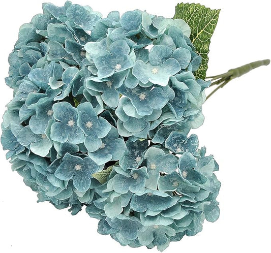 2Bouquets Artificial Fake Flowers Plants Silk Hydrangea Arrangements Wedding Bouquets Decorations Plastic Floral Home Kitchen Garden Party Festival Bar DIY (Gray Blue)