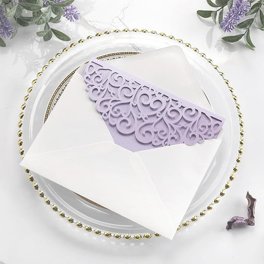 Wedding Invitations with Envelopes and RSVP Cards 50PCS Purple Laser Cut Invitation with Blank Cards and Envelopes Seals RSVP for Wedding Birthday Party Girl Baby Bridal Shower