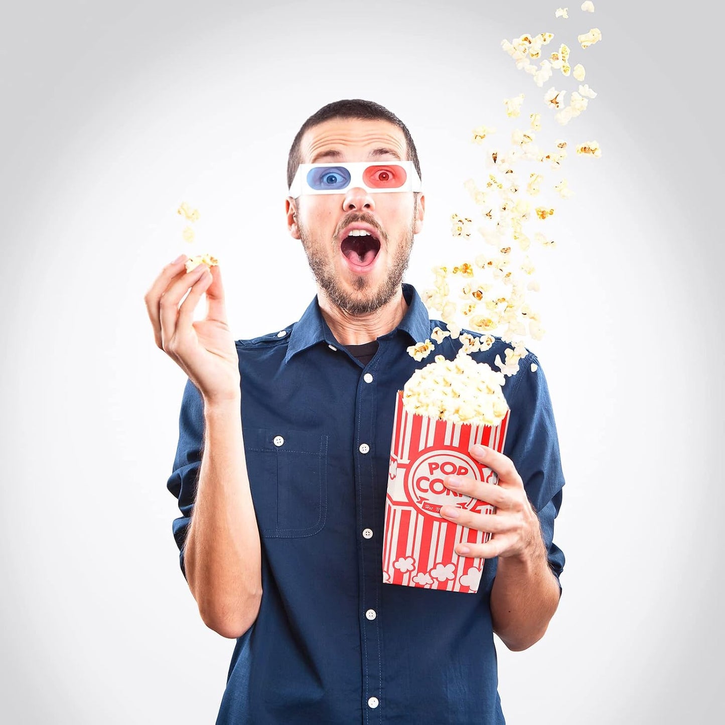 300 Pieces Paper Popcorn Bags 1 Oz Popcorn Container Red and White Concession Stand Supplies Movie Theme Party Supplies