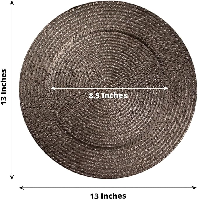 Efavormart 6 Pack | 13" Natural Brown Acrylic Plastic Rattan-Like Charger Plates, Round Disposable Dinner Serving Plates
