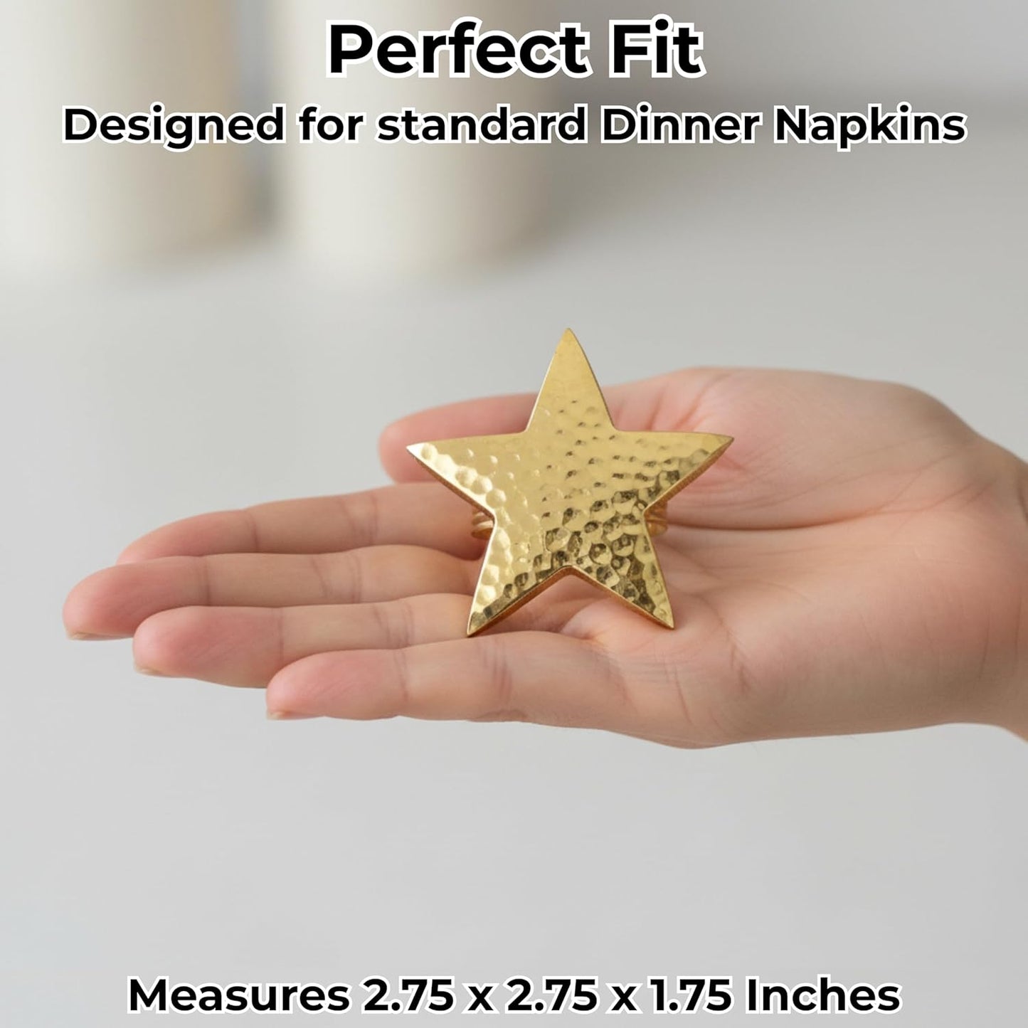12 Pcs Lightweight Metal Napkin Rings - Gold Star Metal Holders for Elegant Table Decor, Parties, Weddings, Holidays, Everyday Dining - Metallic Adornment for Table Settings - CLEENTABLE
