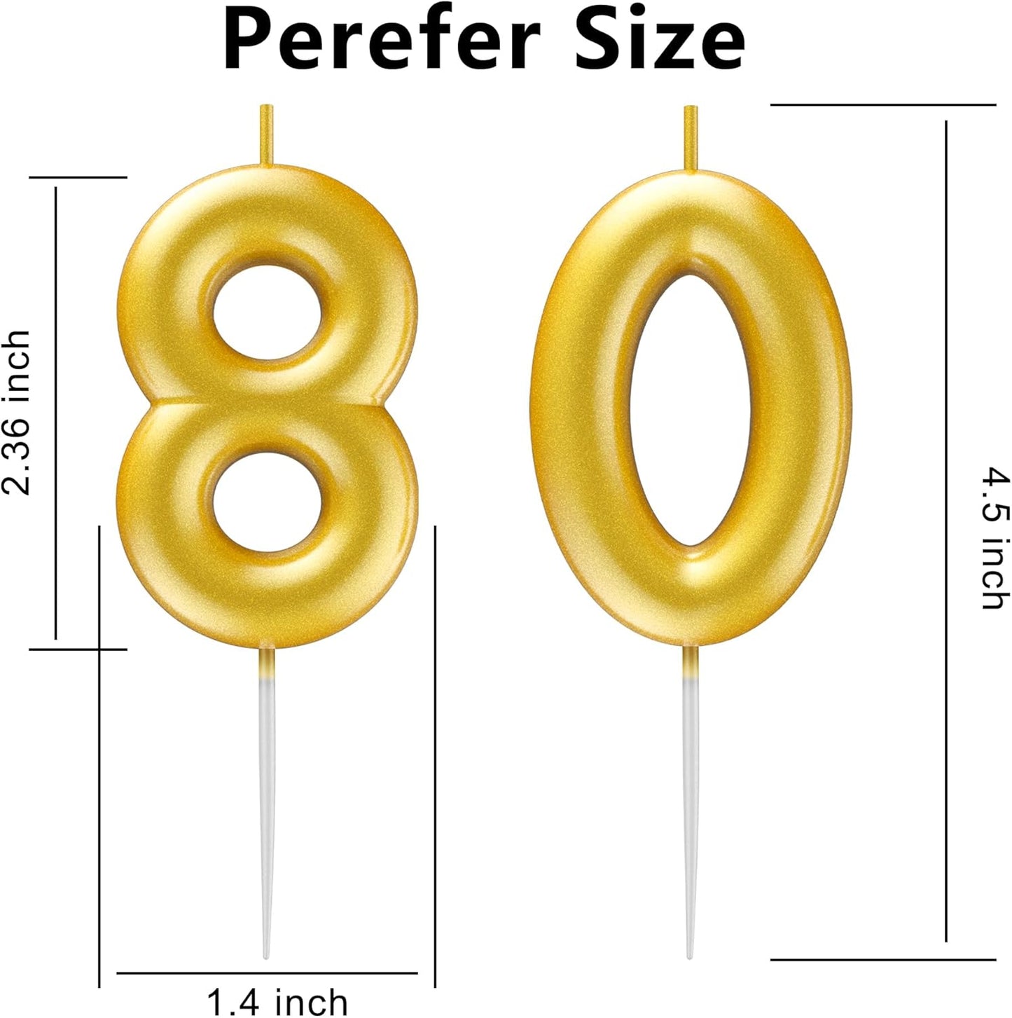 Gold Number 80 Candle Happy Birthday 3D Number Candles for Birthday Cake Party Decoration Wedding Anniversary Celebration Supplies