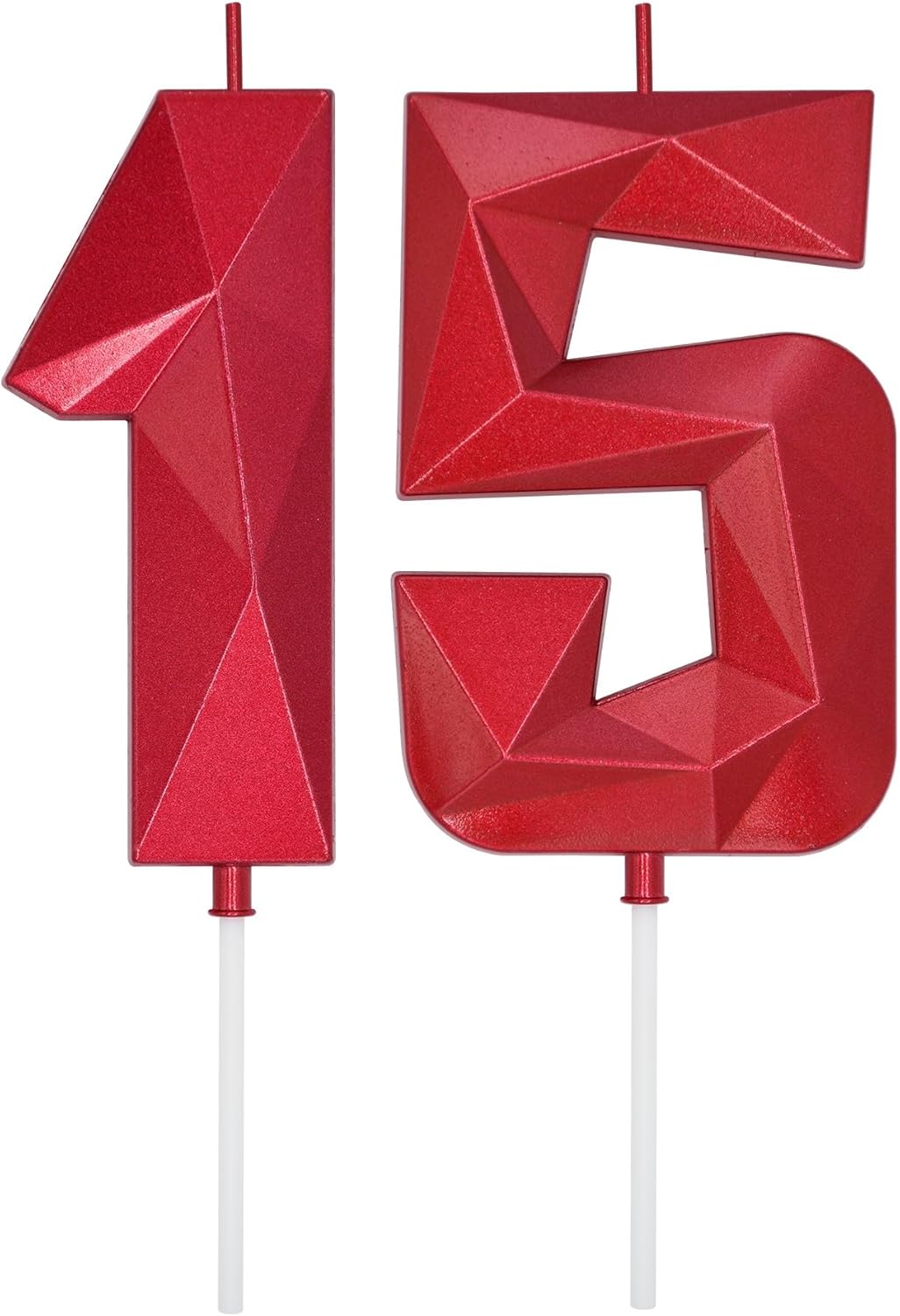 DERVENTA Birthday Candles Big Numbers 3D Red 3.7 inch Party Cake Topper 1 Piece (Number 15 Red)