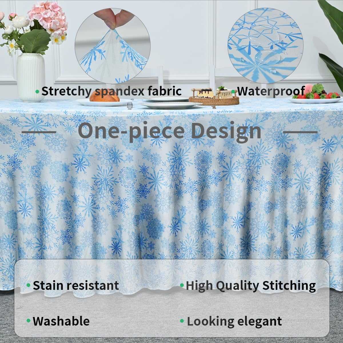 HAORUI Table Skirts, 4ft Rectangle Wrinkle Resistant Table Clothes, Ruffles Elastic Table Cover for Banquets, Weddings, Parties