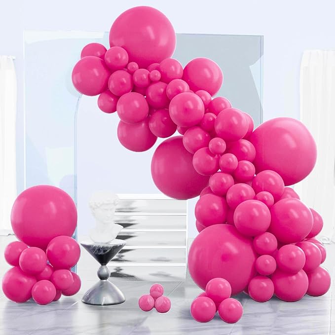 PartyWoo Hot Pink Balloons 140 pcs Different Sizes of 18 12 10 5 Inch Magenta Fuchsia Balloon Arch Kit Garland for Baby Shower Wedding Bridal Shower Anniversary Birthday Party Decorations Pink-Y12