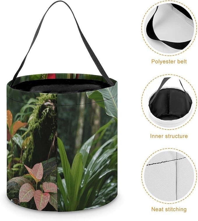 Halloween Candy Bucket - Green Plants in The Tropical Rainforest Trick Or Treat Candy Bag, Gift Bag for Party Favor Supplies
