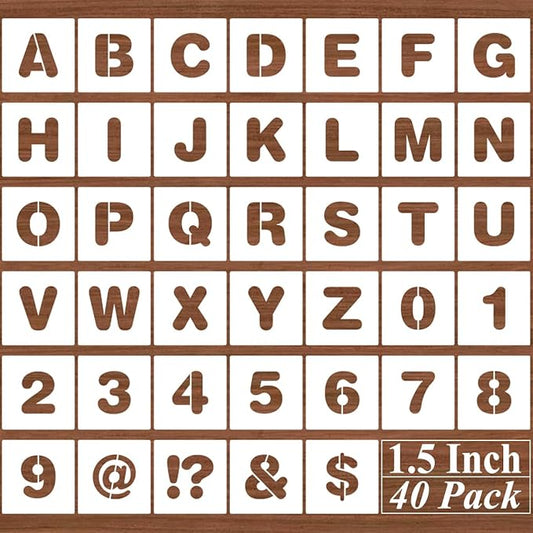 1.5 Inch Alphabet Letter Stencils - 40 Pack Letter Number Stencil Templates with Signs for Painting on Wood, Reusable Calligraphy Letters Stencils for Chalkboard Fabric Wood Signs