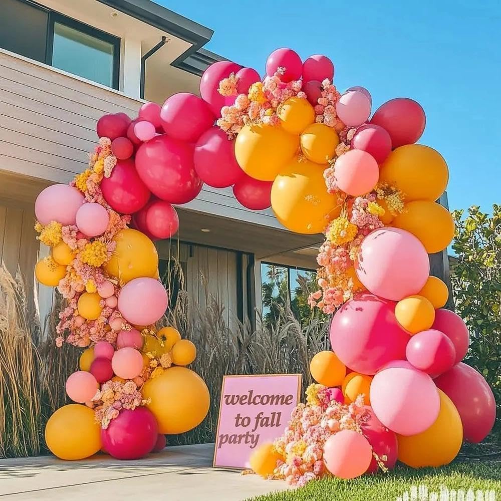 Yellow Pink Balloon Garland Double Stuffed Light Baby Pink Peach Balloons Different Sizes Pastel Coral Balloon Arch Kit for Birthday Baby Shower Wedding Fall Autumn Pumpkin Party Decorations